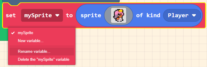 Screenshot of blocks - on start, set background image, set mySprite to sprite of kind Player